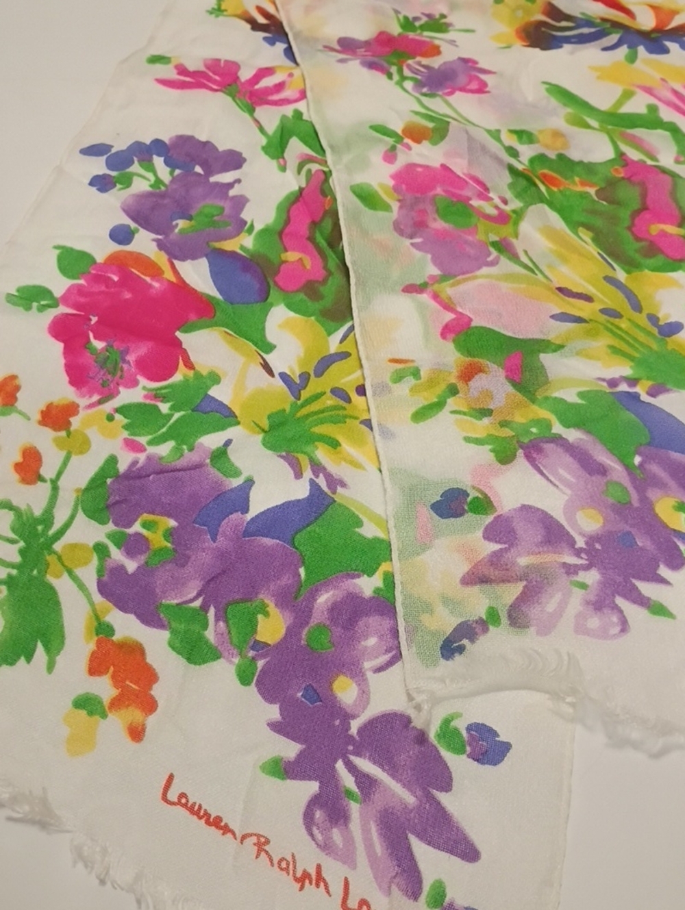Lauren Ralph Lauren White Floral Scarf Signed
